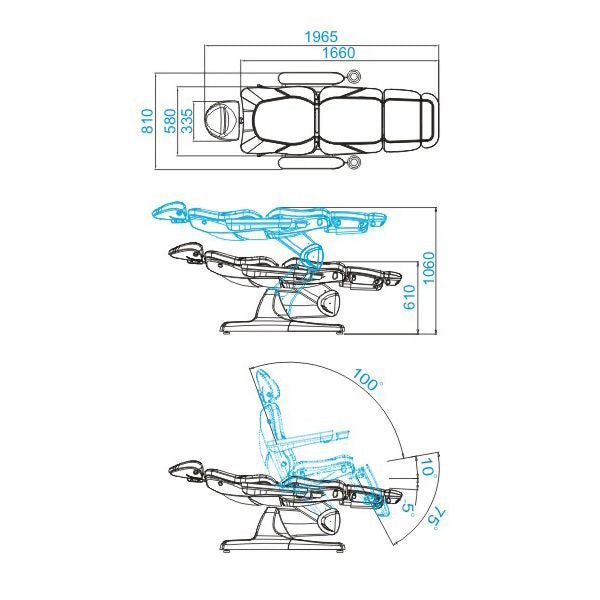 Behandelstoel Elektrisch Azzurro 870 3 Motoren Grijs - afbeelding 3