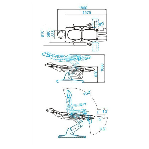 Behandelstoel Elektrisch Azzurro 870S Pedi 3 Motoren Cappuccino - afbeelding 9