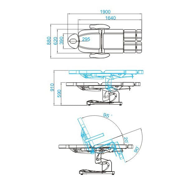 Behandelstoel Elektrisch Azzurro 708AS Pedi 3 Motoren Wit - afbeelding 2