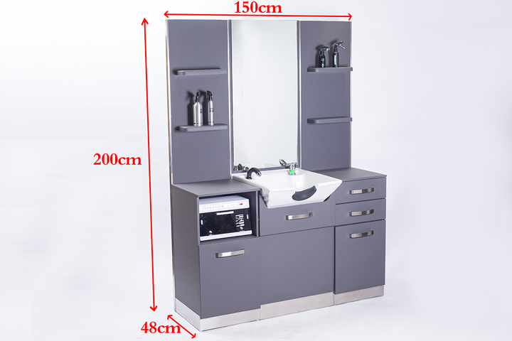 Kaptafel Kapperssalon Gabbiano Met Wastafel B085 Grijs - afbeelding 3