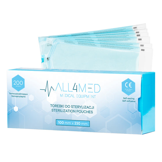 Sterilointipussi All4Med 100 × 230 mm - sininen