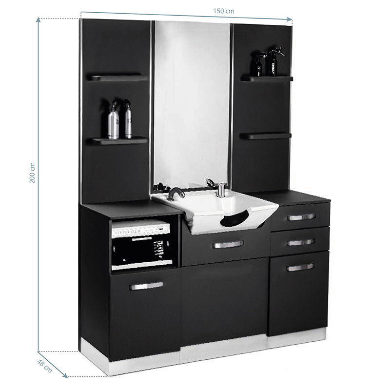 Kaptafel Kapperssalon Gabbiano Met Wastafel B085 Zwart - afbeelding 2