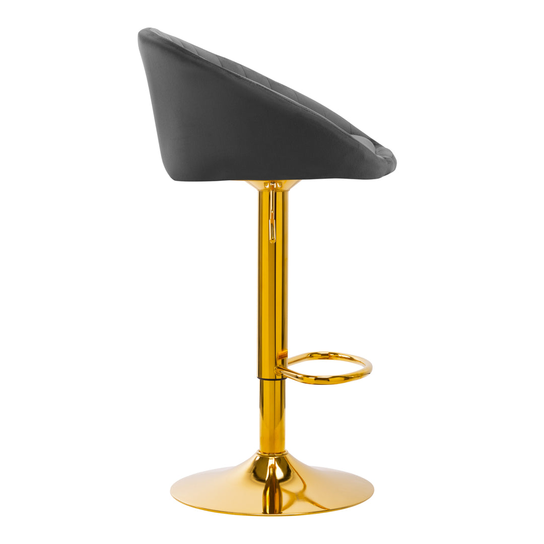 Barkruk met Rugleuning Fluweel Verstelbaar Draaibaar 4Rico QS-B16G Goud-Grijs - afbeelding 2