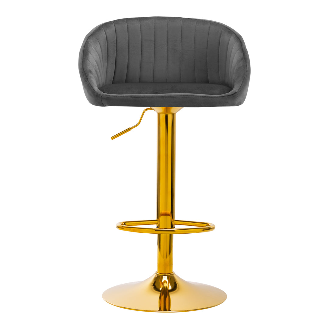 Barkruk met Rugleuning Fluweel Verstelbaar Draaibaar 4Rico QS-B16G Goud-Grijs - afbeelding 3