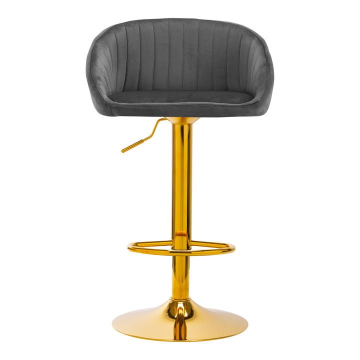 Barkruk met Rugleuning Fluweel Verstelbaar Draaibaar 4Rico QS-B16G Goud-Grijs - afbeelding 3