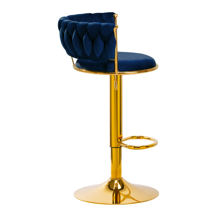 Barkruk met Rugleuning Fluweel Verstelbaar Draaibaar 4Rico QS-B313a Marineblauw - afbeelding 2