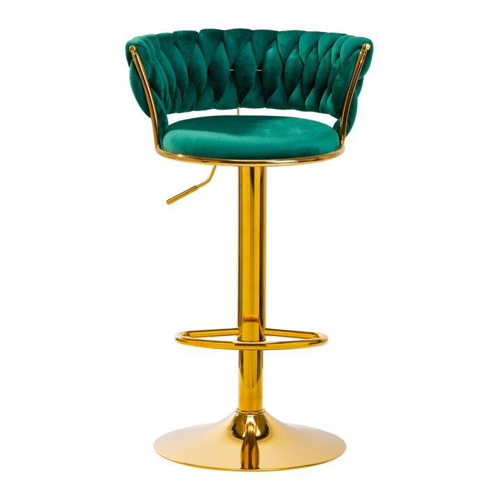 Barkruk met Rugleuning Fluweel Verstelbaar Draaibaar 4Rico QS-B313a Groen - afbeelding 3