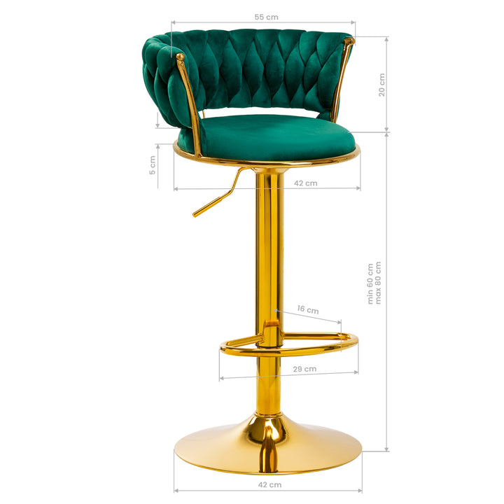 Barkruk met Rugleuning Fluweel Verstelbaar Draaibaar 4Rico QS-B313a Groen - afbeelding 9