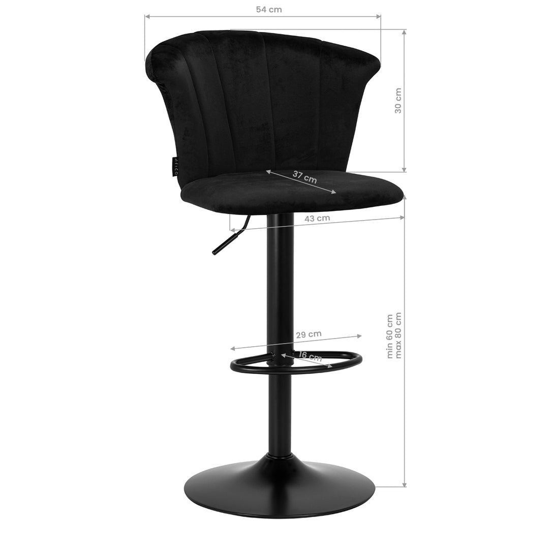 Barkruk met Rugleuning Fluweel Verstelbaar Draaibaar 4Rico QS-B801 Zwart - afbeelding 9