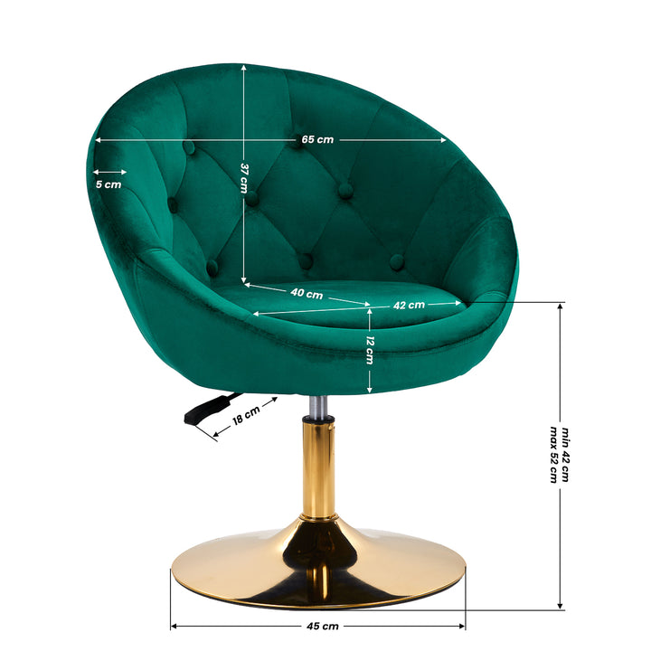Draaistoel Fluweel Verstelbaar 4Rico QS-BL12B Groen - afbeelding 9