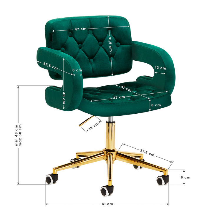 Salonstoel Fluweel Verstelbaar 4Rico QS-OF213G Goud-Groen - afbeelding 10