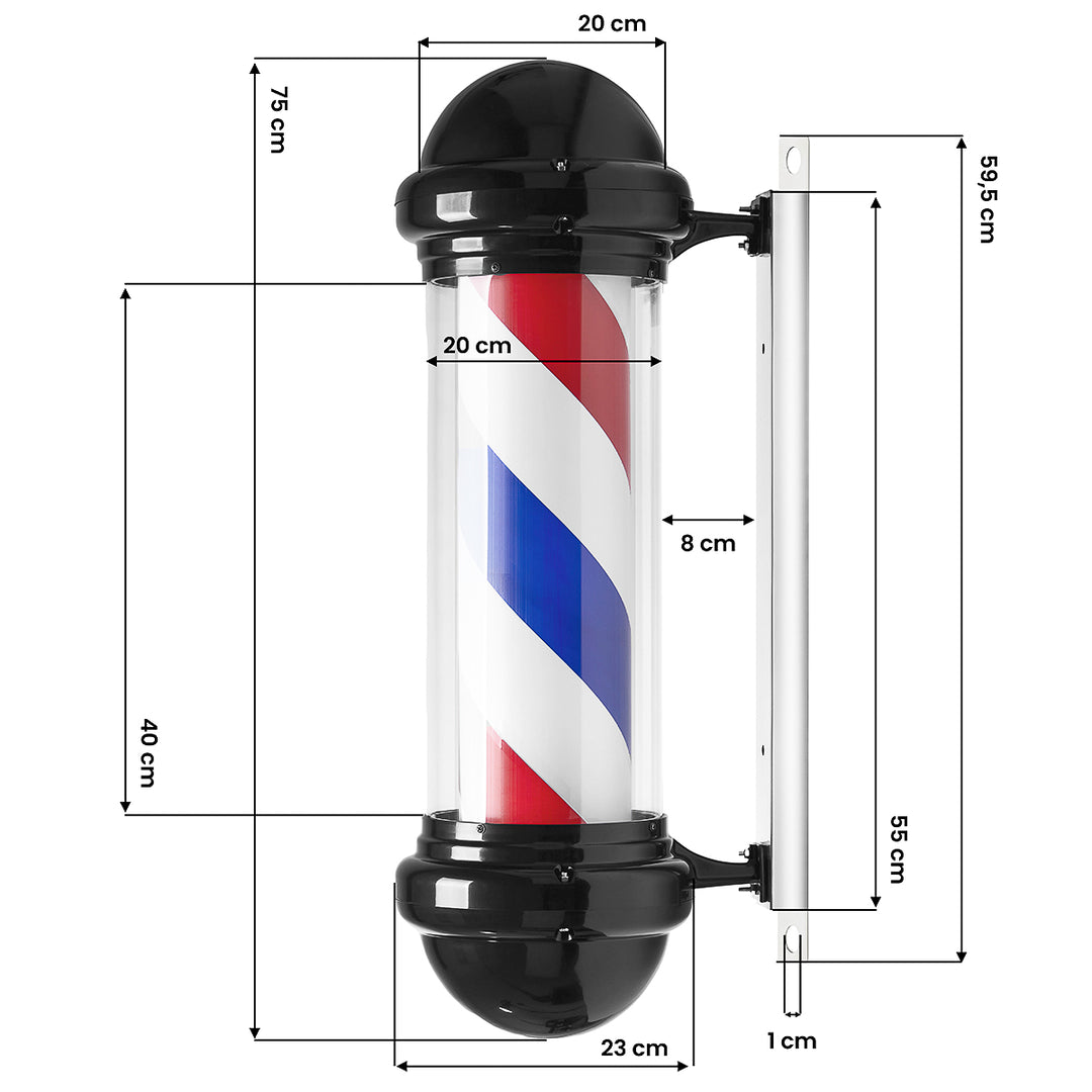 Barber Pole Verlicht en Draaiend Gabbiano BB-02 Zwart - afbeelding 5