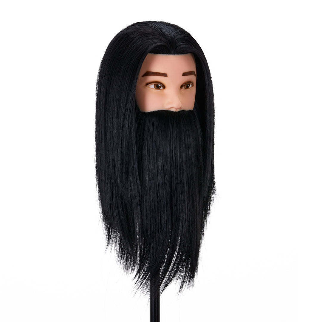 Kappershoofd met Baard Gabbiano WZ4 Synthetisch Haar Zwart - afbeelding 3