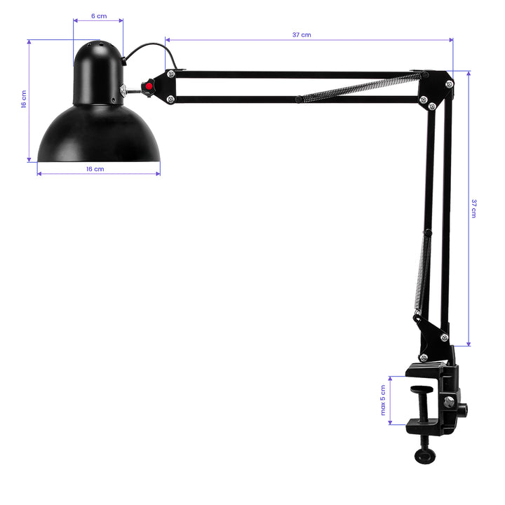 Bureaulamp Schoonheidssalon met Tafelklem PiX 314 Zwart - afbeelding 9