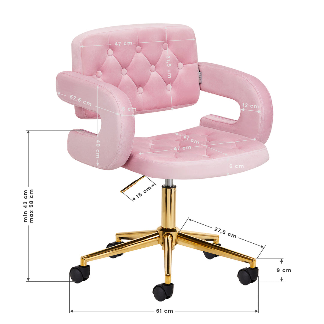 Salonstoel Fluweel Verstelbaar 4Rico QS-OF213G Goud-Roze - afbeelding 9