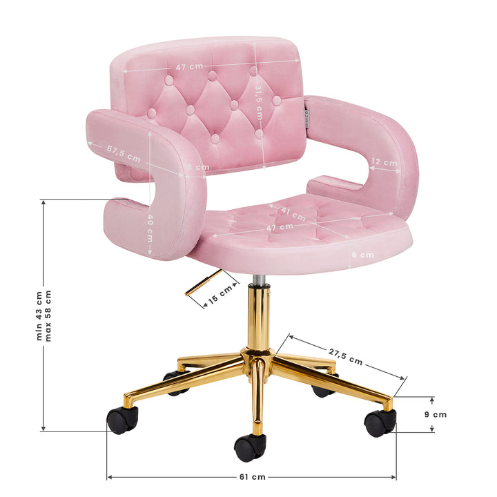 Salonstoel Fluweel Verstelbaar 4Rico QS-OF213G Goud-Roze - afbeelding 9
