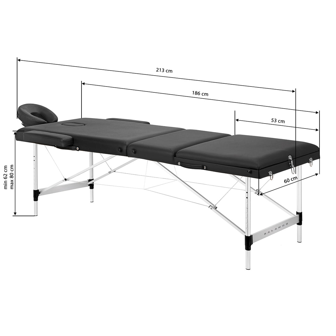 Kokoontaitettava hierontapöytä Balance, 3 osiota - musta