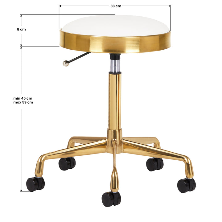 Tabouret Verstelbaar Eco Leder H7 Goud-Wit - afbeelding 3