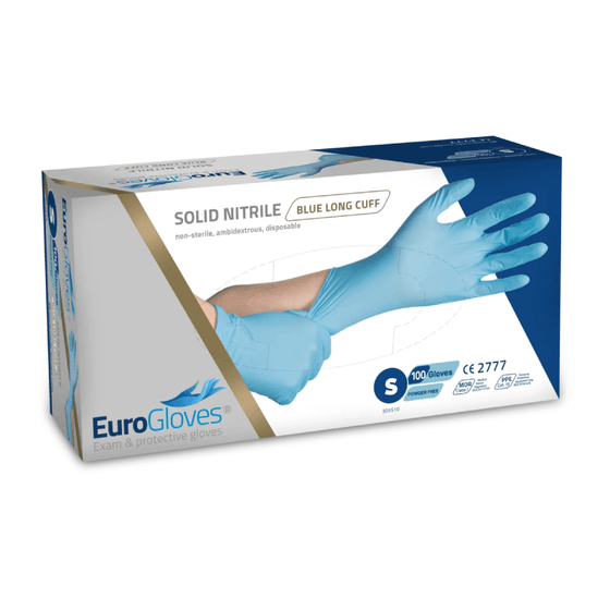 Nitriilikäsineet EuroGloves Solid-Nitrile pitkällä rannekkeella - sininen